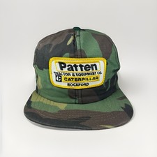 Vintage Caterpillar Camo Hat Pattern Tractor & Equipment Rockford Cap w/ Patch