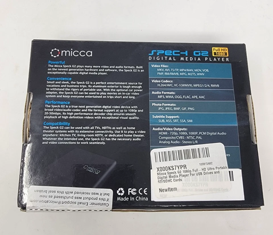 Micca Speck G2 1080 Full-HD Ultra Portable Digital Media Player New Sealed - Image 2 of 4