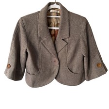 Bracewell Vintage Women's Wool Blend Tan Blazer with Button Detail Size S Office