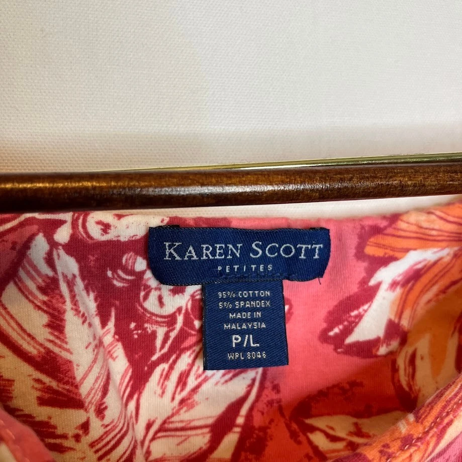 Camiseta sin mangas Karen Scott Petites rosa naranja floral para mujer P/L Foto 4 de 4