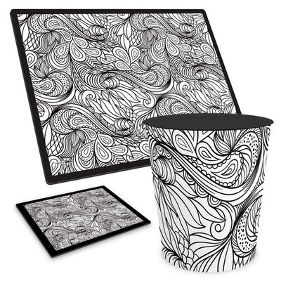 ITENGA Papierkorb Schreibtischunterlage Mauspad Set LINE ART schwarz weiss neu