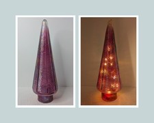 Lighted Iridescent Glass Christmas Tree Ribbed Textured Vintage 18" Tall India
