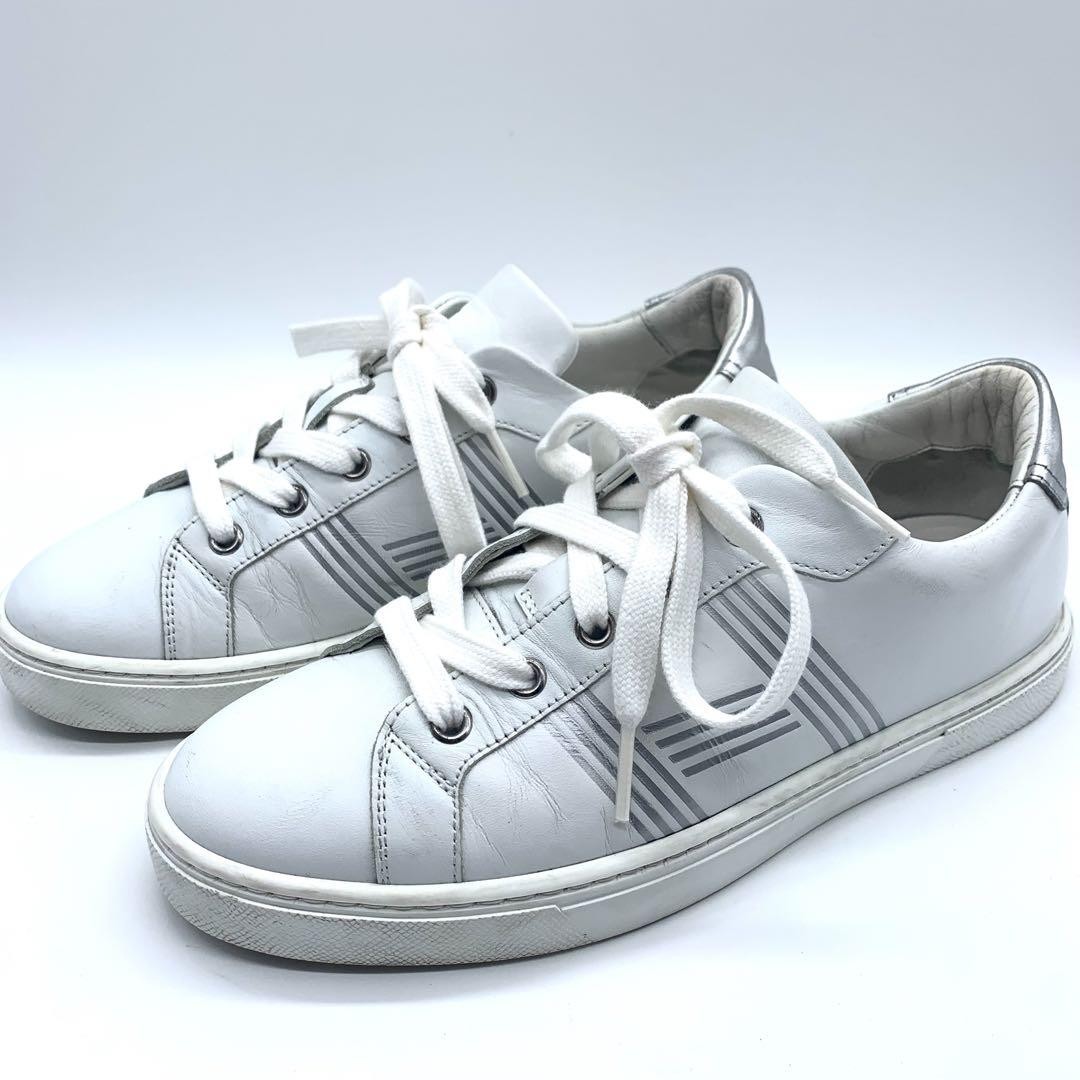 Hermes Avantage White Sneakers Women US 7 with Dust Bag Authentic Japan TK