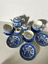Blue Willow Mini Tea Set Blue  White Porcelain Made in Japan Teapot Cups