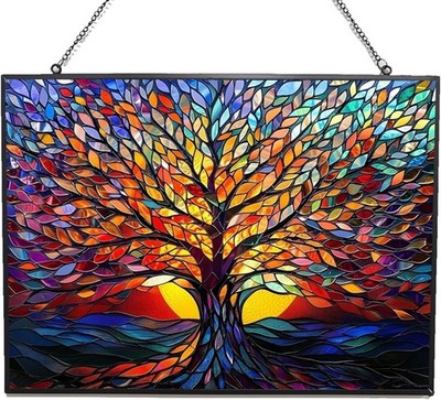15'' x 11'' Vintage Style Stained Glass Window Hanging Suncatcher Panel
