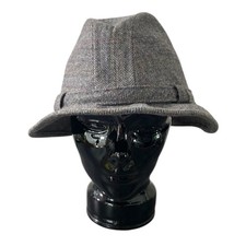 Vintage Men's Fedora Hat Size 7 1/4 Gray Wool Herringbone Hipster USA Unbranded