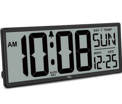 14.5'' Large Digital Wall Clock Battery Operated with Jumbo Numbers, Temp