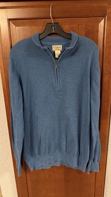 LL Bean Mock Sweater Men's Large Reg Cashmere Cotton 1/4 Zip Long Sleeve #275298