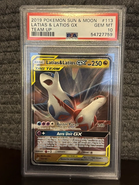 2019 Pokemon Sun & Moon Team Up LATIAS LATIOS HOLO ENG #113/181 -PSA GEM MINT 10