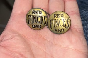 Two Red Finks Bar Brass Colored Workwear ‘Change Buttons’ PAT. Dates On Back