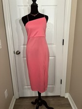 Pink bodycon dress with slit LYANER Split Bodycon Midi Dress Chic Bridesmaid