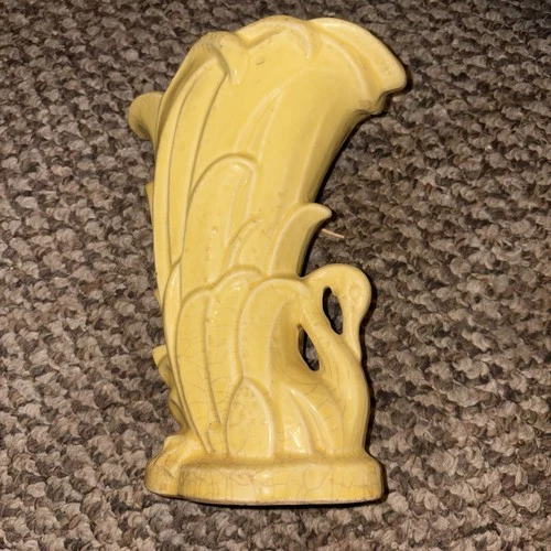 Vintage McCoy Pottery Canary Yellow Swan Vase 1940's Collectible Vase 9.25”