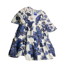 CUPSHE NWT Blue Floral Tiered Mini Dress Large Boho Crochet Lace Bell Sleeve