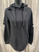 New Unbranded Women's black distressed sweatshirt hoodie drawstrings size S