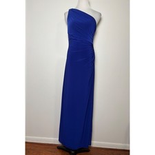 Lauren Ralph Lauren Evening One Shoulder Ruched Gown 8 Blue Formal Evening Dress