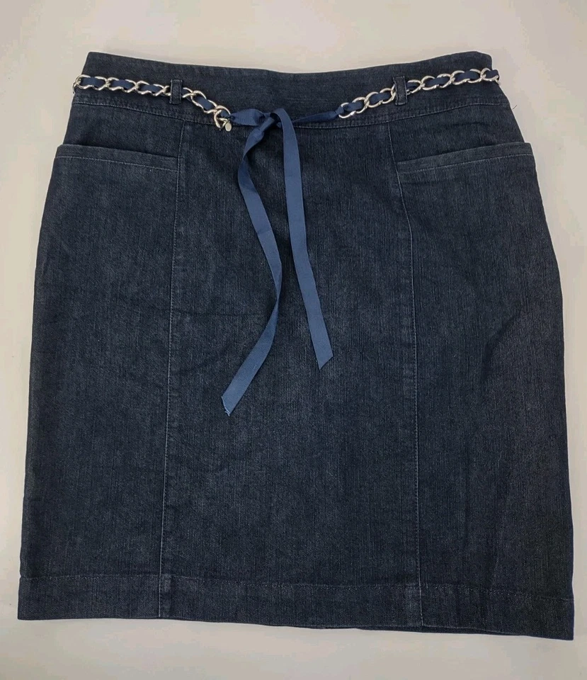 Falda Jean Kenneth Cole Reaction Talla 8 Lápiz Denim Cinturón Azul Bolsillos Elásticos Foto 3 de 4