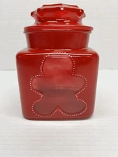 Vintage Christmas Gingerbread Man Star Lid Cookie Jar Red Fired On Glass