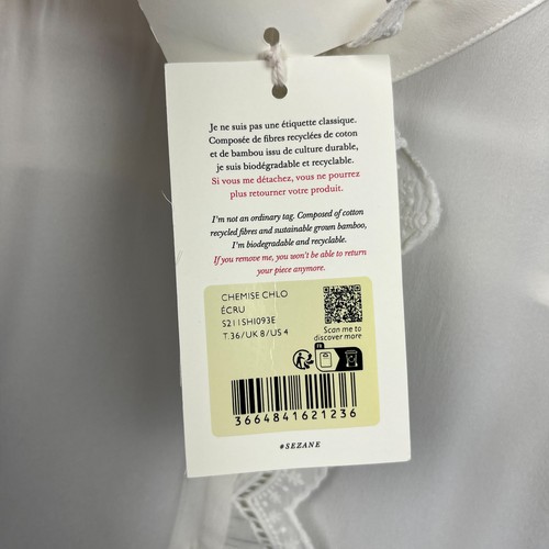 Sezane Blouse Womens UK 8 White Chemise Chlo Ecru 100% Silk Shirt Ruffled BNWT - Picture 4 of 10
