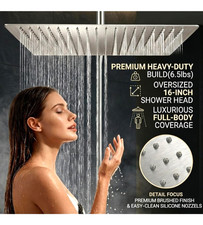16 Inch Large Rainfall Shower Head - Matte Black Ceiling New in Open Box 