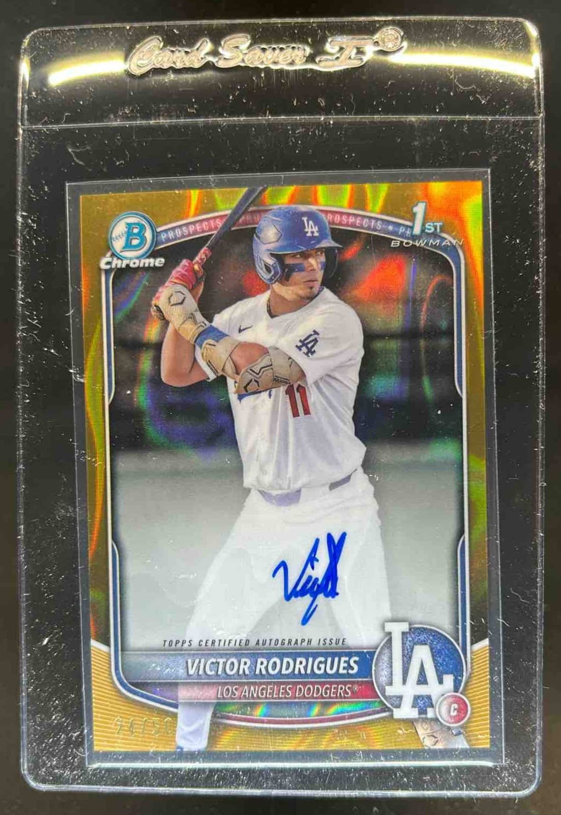 2025 Bowman Victor Rodrigues Chrome Auto Gold Lava Refractor 1st Prospect #24/50