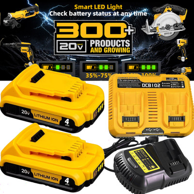 2Pack For DeWalt 20V 20 Volt Max XR 3.0AH Lithium Battery DCB206-2/Dual Charger