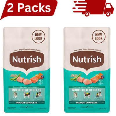 2 Pack Nutrish Indoor Complete Dry Cat Food Chicken Lentils Salmon 3 lb Bags