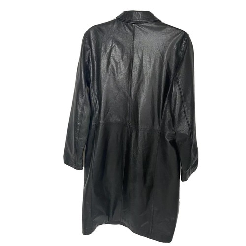 INC Vintage Cuero Negro Gabardina Cuello Solapa Botón Cierre Talla M - Imagen 2 de 3