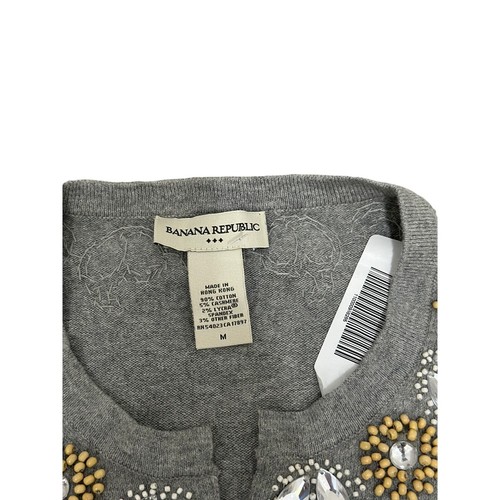 Banana Republic Strickjacke grau perlenfarben mit Strasssteinen verziert - Bild 4 von 6