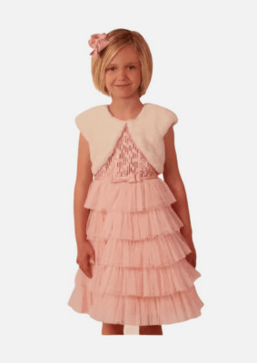 Jona Michelle Girls Blush Sequin Dress with Fur Cardigan(BLUE/WHITE 2T)NWT