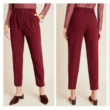 Anthropologie Sasha Red Wine Maroon Button Fly Tapered Pants Trousers Size 10