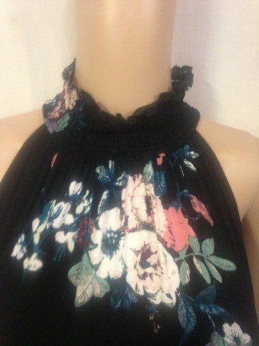 Women's Floral Print Sleeveless High Neck Ruffle Bottom Shift Mini Dress Size M - Picture 3 of 4