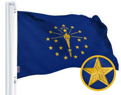 G128 Indiana State Flag 3x5 Ft Embroidered Spun Polyester, Grommets, Heavy Duty