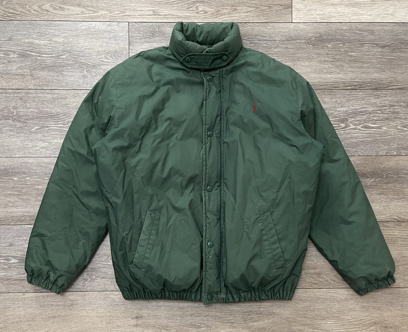 Polo vintage anni 80 di Ralph Lauren verde pony logo piumino giacca grande 48”