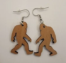 Big Foot Laser Cut Alder Wood Earrings, Hook Style, Satin Finish