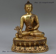 11" Tibet Buddhism fane Old Bronze Gilt Menla Medicine Buddha medical God Statue