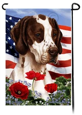 Patriotic Flowers Garden Flag - Brown and White Pointer