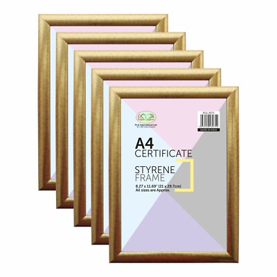 5 x A4 Urkunde Foto Bilderrahmen Styrol Gold Wand Tischplatte Poster Kunst