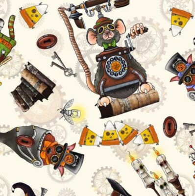 Steampunk Halloween 2~ Toss Fabric! 1 yd x 44'' Cotton BTY! So Cool Ecru FasShip!