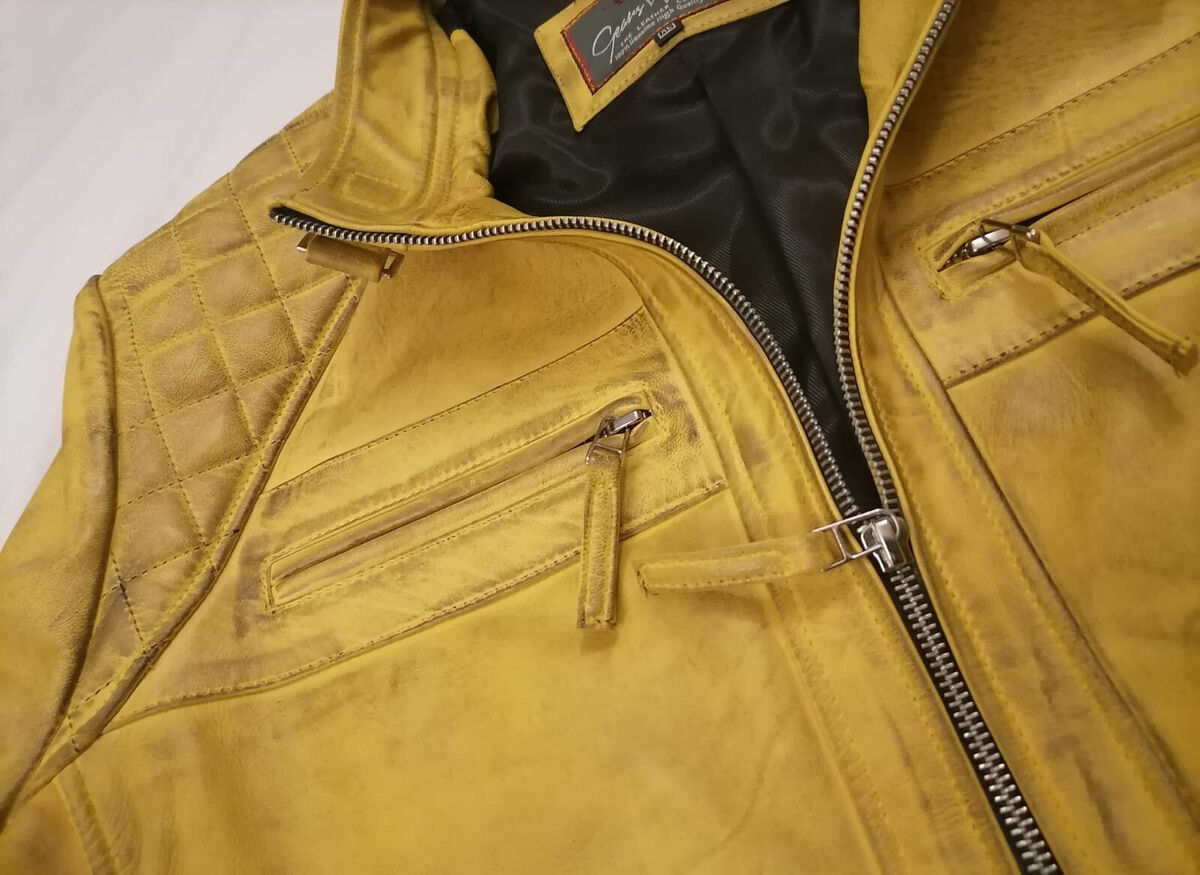 Gearswears Men's Yellow Leather Jacket - Classic Style Gearswears Men's Yellow Leather Jacket - Classic Style