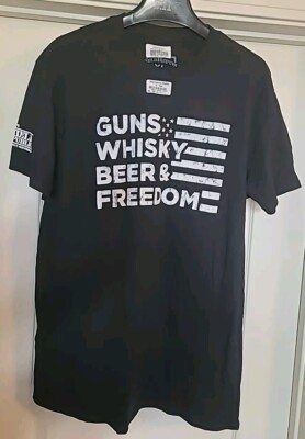 ''GUNS WHISKEY BEER & FREEDOM'' SS T-Shirt Men Black Size X-Large Shield Republic