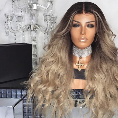 Gradient Golden Curly Rose Net Wig Big Wave Long Hair Ladies