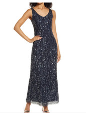 PISARRO NIGHTS SEQUIN BEAD SLEEVELESS NAVY DRESS 2