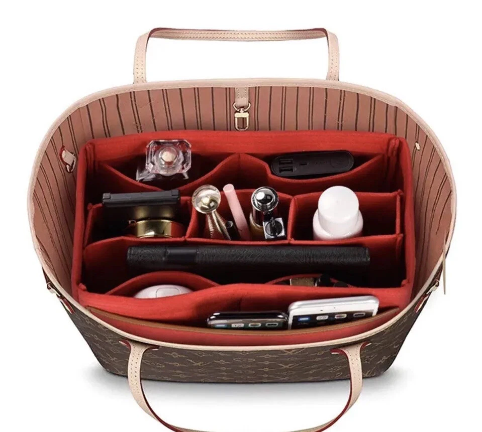 All-in-One style felt bag organizer compatible for Neverfull in Cherry Red