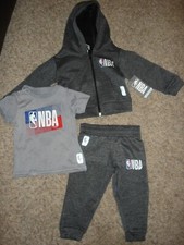 NWT NBA basketball logo 3 pc hooded jacket shirt pant set toddler 24 m gray