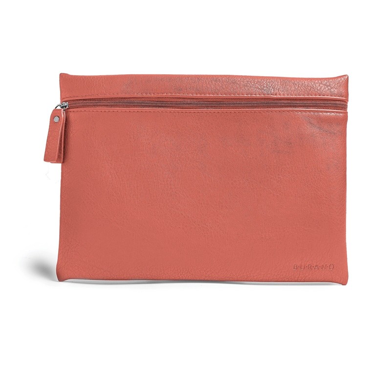 Burano Cosmetic Bag Vegan Leather Flat Zipper Pouch Coral Make Up Bag New