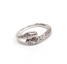 925 Sterling Silver Bypass Double Headed Snake Serpent Ring Adjustable Size 6