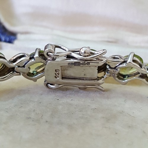 925 Sterling Silver Bracelet, Tennis Bracelet, Genuine Green Peridot, 8.3" Long - Picture 7 of 7