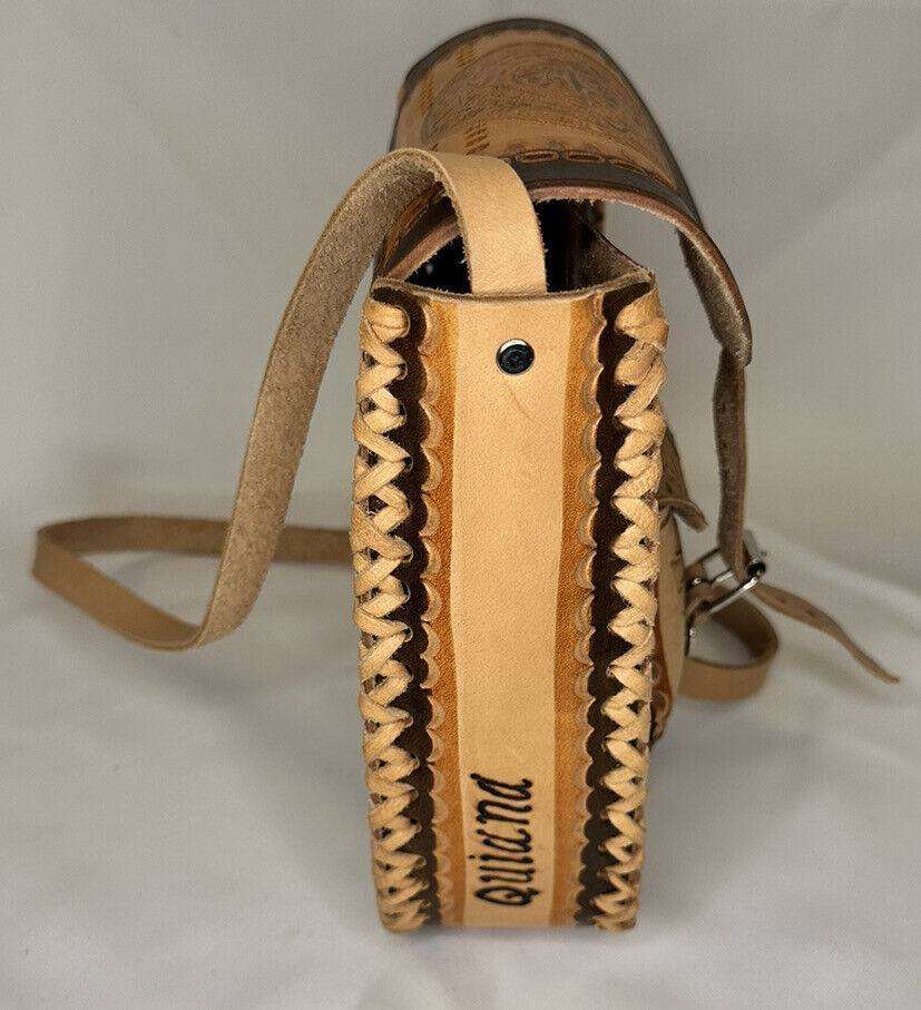 Vintage Leather Hand Tooled Purse Shoulder Bag Hi… - image 4