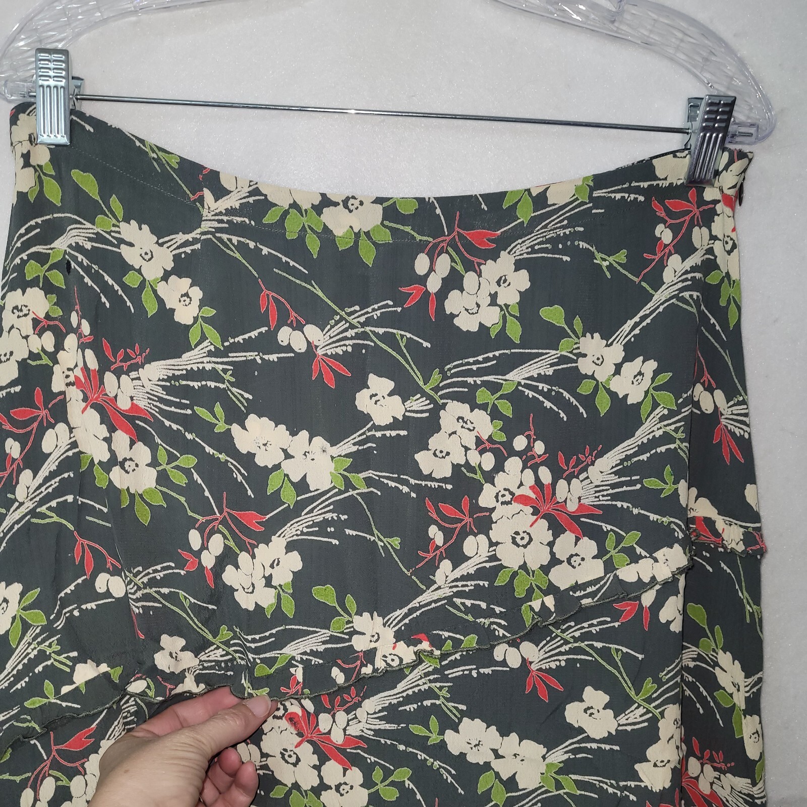 Karavan Skirt Women XL Green Floral Print Rayon A-Line Knee Length Office Casual