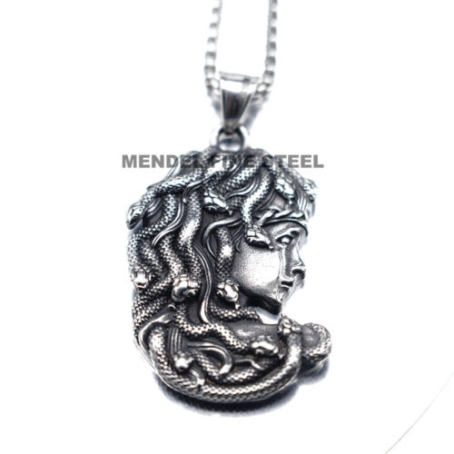 MENDEL Mens Womens Stainless Steel Greek Snake Medusa Head Pendant Necklace Men - Picture 6 of 7